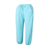 Женски ежедневни суитчъри, еластични талии с твърд цвят спортни джогинг панталони с джобове