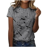 Мейтианфай излиза върхове за жени дамски летни печатни кръг врата с къс ръкав тениска блуза пуловер върхове Дамски Ризи сиво