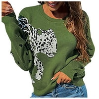 Дамски трикотажни върхове Дълъг ръкав леопардов Пуловер Около врата трикотажни ежедневни плетени пуловер пуловер джъмпер Пуловери