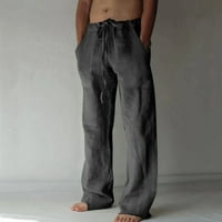 Мъжки памук и Лен ластик смесени дишащи удобни меки плажни ежедневни панталони панталони Пълна дължина