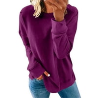 Жени ежедневни дълги ръкави пуловер кръгла шия солиден цветен пуловер есен зими свободни върхове лилави s