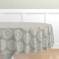 Памучна Сатен покривка, 90 Кръгла Мандала флорални геометрични сиво бяло Начало декор модерен печат обичай маса бельо от лъжица цвете