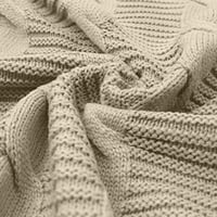 Разхлабени отворени предни пуловери с дълъг ръкав с дълъг ръкав сплетен пуловер с жилетка с кабели с джобове хлабав пуловер със средна дължина бежов бежов