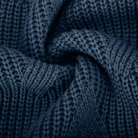 Дамски пуловер плета топло плетен пуловер Модерен Дълъг ръкав висока врата плътен цвят Пуловер Сладък плета Поло модерен пуловер Тъмно синьо с