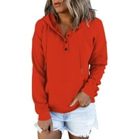Дамски Плътен цвят мода случайни бутон Шнур джоб Дълъг ръкав пуловер