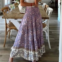 Umfun жени с висока талия печат ретро пола, модна удобна ежедневна рокля с лилаво 2xl