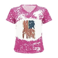 Вратовръзка боя американски тениска жени САЩ флаг Топ чай 4-ти юли патриотични звезди раирани Реколта избелени Тениски хлабав в врата ежедневни с къс ръкав графични тениски ризи