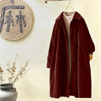 Топли есенни якета за жени мода Плътен цвят Дълъг ръкав ежедневни Връхни дрехи Тренч върховете вино ШЛ