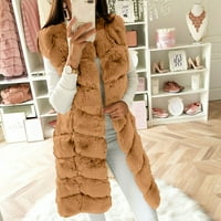 Дълго пухкаво яке жилетка за жени Зимна мода Фау кожено палто средна дължина пухкав Връхни дрехи без ръкави