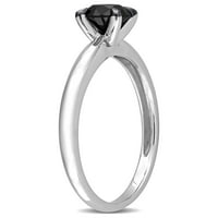 Карат Т. в. черен диамант 14кт Бяло злато черен родий покритие пасианс годежен пръстен