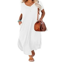 Sanviglor жени Лятна плажна слънчева дъска с къс ръкав дълъг рокля масивен цвят макси рокли Бохемско парти бяло xl