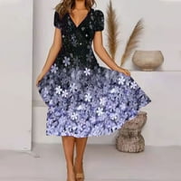 Жени лятна рокля Женски лятна ежедневна модна флорална щампа с къси ръкави за люлеене, лилаво, xxl