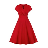 Cethrio Summer ежедневна рокля - мода O -Neck Casual Style Retro Solid Zipper High Rese Swing Ball Ress Red Red