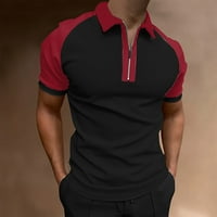 Поло ризи За Мъже лятна мода Ревера цип случайни къс ръкав хлабав Плътен цвят тениска върхове Червен хл