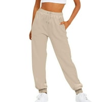 Susanny Women's Workout с джобове джоги с висока талия на талия, торбести суитчъри Pro Club Clasual Pants for Women Gym Khaki 3XL