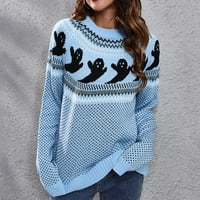 Гюзом пуловер за жени в продажба-печат Хелоуин пуловери за жени модерни върхове нови пристигащи Светло синьо Размер 10
