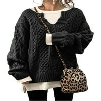 Дамски трикотаж Кабел плетен пуловер джъмпер върхове случайни Пуловер Черно ШЛ