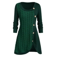 Извънгабаритни пуловери за жени Плюс размер жени дълъг ръкав твърди бот Пачуърк асиметрични върхове Пуловер зелен ххл