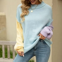 Лекият пуловер от екипаж за жени с дълъг ръкав с дълъг ръкав основен пуловер Топ небрежен плетен джъмпер синьо размери s