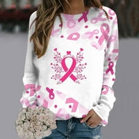 Суитчъри за жени Подарък за рак на гърдата Крюнек ризи с дълъг ръкав с розово-риббони графични туники върхове блузи за гамаши, ежедневни върхове пуловер сладък лек разхлабена джобна риза Qilakog