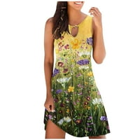 Sundresses for Women Summer Spring Tie Print Print Mini Boho рокля сладка без ръкаща плажна плажна туника танк рокля