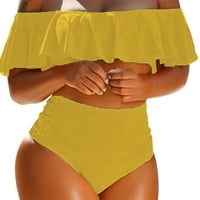 Aayomet с голям размер разделен бански костюм бикини сплит бански костюм от рамо разцепване плаж бикини с разрошена чанта за бикини на ръба, бяла 4x-голяма