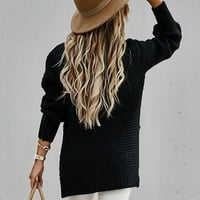 Извънгабаритни пуловери за жени Плюс размер Мода Плътен цвят Дълъг ръкав пуловер О врата риза Пуловер върхове Акрил Черно ххл