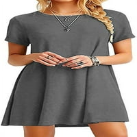 Uhndy Summer Fashion Round Neck Основен къс ръкав тениска рокля жени ежедневни а-лайн Ruffles Beach Dress Grey L