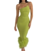 хуаай Плюс размер рокля дамски елегантни едно рамо пухкави подгъва сплит превръзка без ръкави боди дълги рокля клуб парти тоалети летни рокли за жени зелени