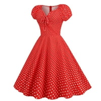 Дамски рокли за жени женско парти ежедневни точки печат с къс ръкав 1950-те години домакиня вечерна рокля за абитуриентски рокли червени