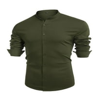 Капрез Стойка на яка върхове бутон нагоре ризи за мъжки тънък прилепнал блуза ваканция еластична туника риза зелена xxl