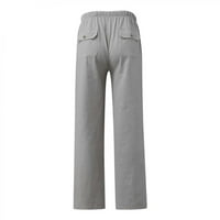 Symoid Mens плоски фронт панталони- нови панталони за спалня еластично твърди разхлабени ежедневни панталони сиви s