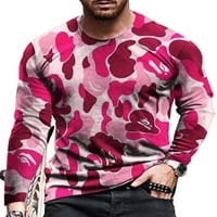 Колиша Мъжки топове Екипажа врата тениска камуфлаж печат Тениски Мода Работа блуза дълъг ръкав Розово л