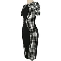 Клирънс Летни рокли за жени плътен кръг деколте обвивка средна дължина случайни къс ръкав рокля Черно 4ХЛ