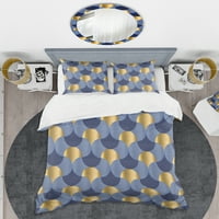 Дизайнарт' ретро луксозни вълни в златисто и синьо осми ' модерен Комплект за завивка от средата на века