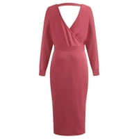 Рокля Wozhidaoke за женски опаковки с дълъг ръкав пуловерна рокля с колан розов XL
