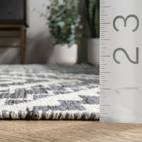 килим с геометрична глобална памучна зона, 8' 10', сив