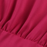 Женски рокли без ръкави за глезен небрежен макси отпечатан v-образен летен рокля червено l