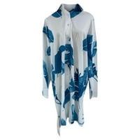 Рокли за жени Shopessa Fashion Women V-neck с дълъг ръкав Печатаща нередовна риза дълга рокля с ранен достъп сделки Подарък за възрастни страхотни подаръци за по-малко