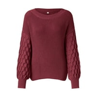 Пуловер от cuekondy за жени кръгла врата капка рамо резба с дълъг ръкав пуловер плътни цветове модни ежедневни женски върхове топли плетани дрехи