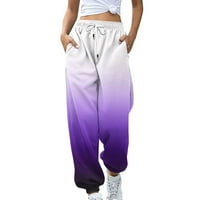Женски дънни суитчъри джобове с висока талия спортна фитнес атлетична форма на джогинг панталони панталони тъмно лилаво l
