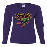 Дръжте го дива цветна слон лице Любовник на животни Женски тениска с дълъг ръкав, лилава, средна