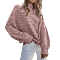 Педорт Есен зимни пуловери за жени дълъг ръкав разлят хем туника пуловер пуловер плетени върхове Розово, л