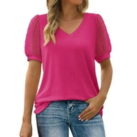 Жени тениски свободни годни графичен твърд цвят v шик шифон с къс ръкав Топ женски тениски