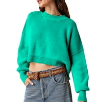 Жените плета пуловер Топ случайни изрязани хлабав бухалка Дълъг ръкав пуловер Плетен джъмпер