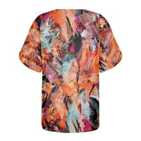 Летни горещи ризи за жени Дамски летни върхове v Врат отпечатани тениски с късо ръкав риза ежедневни странични разделителни туники отгоре