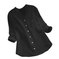 pxiakgy жени риза върхове ежедневна блуза памук надолу ръкав спално бельо твърдо дълга женска блуза черно l