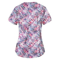 Tobchonp Women's Fashion V-Neck Workwear Workwear с джобове отпечатани върхове многоцветни xxxl