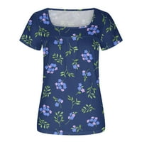 Женски излизане на тениски за плисирани къси ръкави Лято свободни годни блузи Течащи модни квадратни врати Флорални ризи Камисас