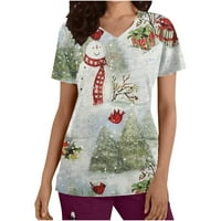 Клирънс коледна риза жени Xmas Snowman Графични тениски v шия къс ръкав Весела Коледа сладка тениска празнична тениска